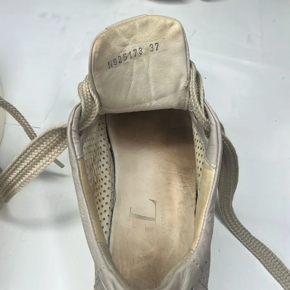 AGL Sz 37 US 7 Attilio Giusti Leombruni Perforated Platform Talc Leather Sneaker